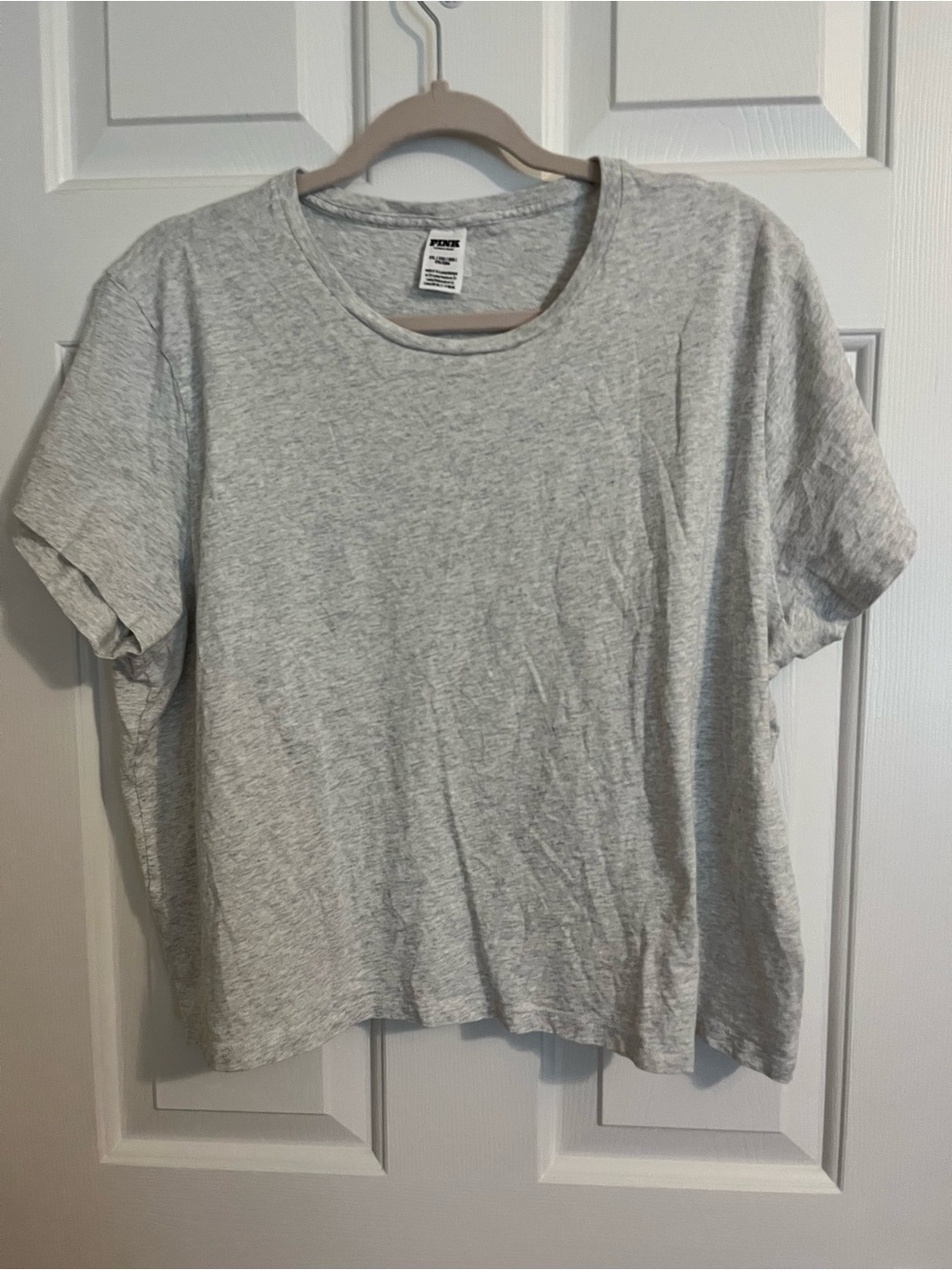 PINK Casual Light Gray Crewneck Short Cropped Tee Size XXL